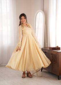 Salwar Kameez Beige Tradicional, Largo Regular, Vestido para Bodas y Fiestas, para Mujer, India, Pakistán, Corte Regular, Sin Arrugas, Secado Rápido - Product Image 2