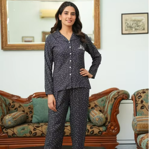 Traje de Noche de Verano con Estampado de Puntos, Tela de Rayón Gris, Suave, Cómodo, Transpirable, de Secado Rápido, Materiales Reciclados, Ropa de Estar para Mujer - Product Image 1