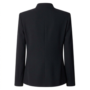 Chemise-veste formelle noire pour homme, col montant, coupe ajustée, simple boutonnage, longueur standard, en tissu polyester, pour l'automne - Product Image 2