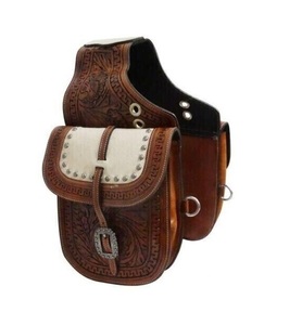 Sacoche en cuir pour selle de cheval western et moto, artisanale, sculptée à la main, 100% cuir de buffle, couleur et logo personnalisables - Product Image 1