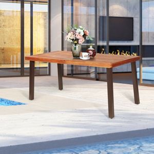 <b>Rustic</b> Outdoor <b>Dining</b> <b>Table</b> Rectangular Acacia <b>Wood</b> Furniture Weather-Resistant and Stylish - Product Image 3