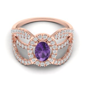 Bague de promesse REYES, dernier design, or massif 14 carats, améthyste ovale 0,75 ct et diamants, pour femme, bijoux personnalisés - Product Image 1