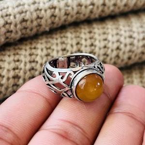 Vintage <b>Carnelian</b> Brass Gemstone Ring Bohemia Style Bezel Setting Silver Plated Hollow Cutout Tribal Wholesale for Women - Product Image 2