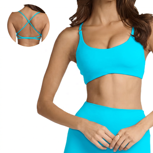 Soutien-gorge de sport à bretelles pour femme, maintien moyen, respirant, pour yoga, noir uni, style simple - Product Image 2