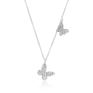 Collar con Colgante de Mariposa para Mujer, Plata 925, Bañado en Rodio, Cristal, Cadena de Caja, Elegante para Uso Diario - Product Image 2