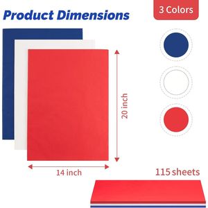 Bolsas de Regalo de Papel de Seda Rojo, Blanco y Azul, 115 Hojas, 14 x 20 Pulgadas, Papel de Envolver para el Día de la Bandera, Papel para Envolver Patriótico, Manualidades de Papel - Product Image 1