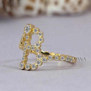 Customized Letter B <b>Alphabetical</b> Word Diamond Engagement Ring with Moissanite Bezel Set for girlfriend Anniversary Wedding Gift - Product Image 5