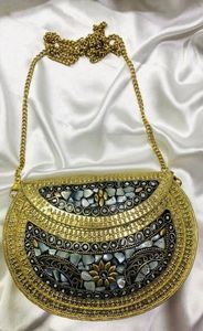 <b>Gold</b> Embellished Mosaic <b>Clutch</b> Sling Bag for Women | Vintage Ethnic Party Wear Purse <b>Gold</b> Party Wear <b>Clutch</b> Sling Bag for Women - Product Image 2