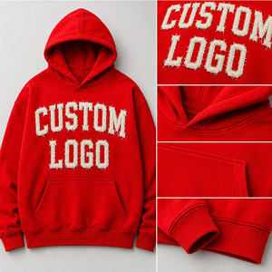 Ensemble de sweat-shirts à capuche pour homme avec logo personnalisé, en molleton rouge surdimensionné, décontracté, pour l'automne - Product Image 3