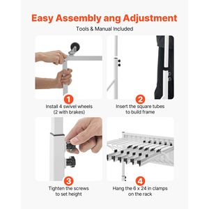 Mobile Blueprint Storage Rack with 6 Pack 24 Inch Aluminum <b>Clamps</b> 4 Wheels Steel <b>Frame</b> - Product Image 5