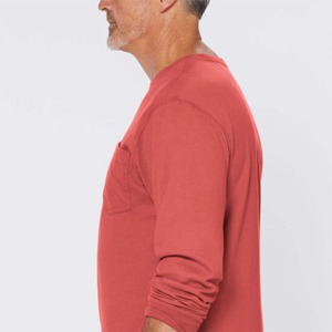 Men's Red Long Sleeve Cotton T-<b>Shirt</b> Regular Fit O-Neck Casual Solid Color Knitted Plain Dyed - Product Image 2