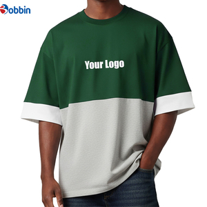 Camiseta de hombre de moda con bloques de color, logo frontal tejido, manga corta, cuello redondo y ribete en contraste, estilo casual. - Product Image 3