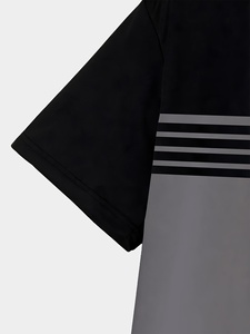 T-shirt pour homme à manches courtes, col rond, décontracté, tricoté, coupe classique, noir, gris, logo sur le devant, anti-boulochage, 100% coton - Product Image 3