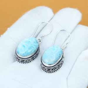 Larimar Gemstone Sterling Silver <b>Earrings</b> Handmade Bohemian Jewelry Natural Gemstone <b>Dangle</b> Women Wholesale - Product Image 3