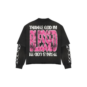 Camiseta de manga corta tejida de manga corta para hombre, con lavado ácido, de gran tamaño, con hombros descubiertos, personalizada - Product Image 2