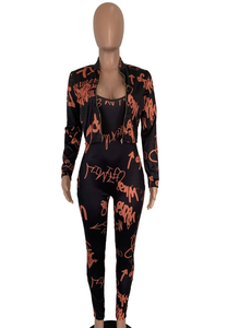 Mono negro de tirantes para mujer con estampado de letras naranjas, cintura alta, leggings ajustados de cuerpo entero, ropa de calle, primavera-verano - Product Image 2