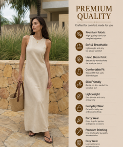Elegante Vestido Maxi de Algodón para Mujer, Estilo Casual para Vacaciones, Cuello Redondo, Sin Mangas, Espalda Descubierta, Transpirable, Cintura Natural, Corte Recto - Product Image 3