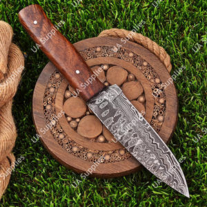 Cuchillo de Supervivencia EDC de Acero de Damasco Hecho a Mano con Hoja Fija de Madera de Palisandro, Punta de Gota, para Bushcraft y Camping, con Funda, Espiga Completa, Grado Industrial, OEM OBM - Product Image 5