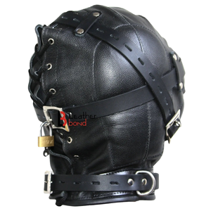 Capucha de cuero de vaca para privación sensorial con cremallera y correas ajustables - Product Image 3