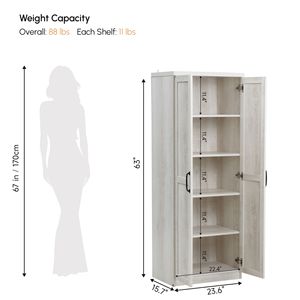 Mobile dispensa da cucina bianco antico a 5 ripiani con 2 mensole regolabili per lo stoccaggio - Product Image 3