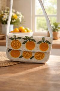 Pochette perlée orange, sac d'été brodé aux motifs agrumes - Product Image 3