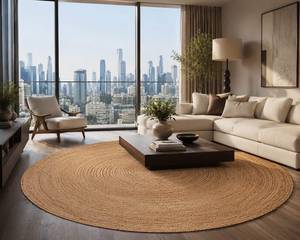 Modern Round Oak <b>Coffee</b> <b>Table</b> Beige Living Room Accent Furniture - Product Image 2
