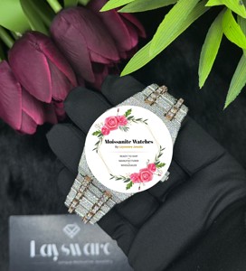 Reloj de Hombre con Diamantes Moissanite VVS de la <span class=keywords><strong>Mejor</strong></span> Calidad, Acero Inoxidable, Chapado en Oro Blanco, Números Romanos, Deportivo, de Moda, Cuarzo Analógico - Product Image 1