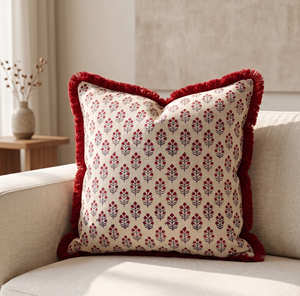 Housse de coussin imprimée au bloc motif botanique avec franges olive, coussin d'appoint de luxe 20 × 20 pouces - Product Image 4