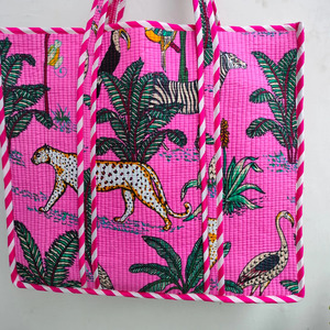 Bolso Tote de Algodón Acolchado Hecho a Mano con Cierre de Cremallera con Estampado de Leopardo Vibrante, Bolso de Hombro Espacioso para Viaje para Mujer - Product Image 6