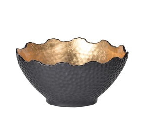 Modern Hammered <b>Black</b> & Gold Decorative Bowl Luxury Textured Wavy Edge Tabletop Centerpiece Art for Living Room <b>Console</b> - Product Image 4