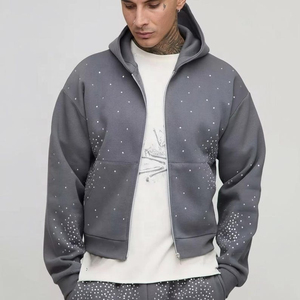 Nouvel ensemble de survêtement unisexe de luxe en polaire respirante avec strass gris personnalisés, collection hiver 2026 – Hoodie et pantalon de jogging streetwear - Product Image 3