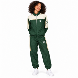 Unisex Green <b>White</b> Color Block Tracksuit Full <b>Zip</b> Jacket Pants Sporty Outdoor Activewear Breathable Windproof Eco-Friendly - Product Image 1