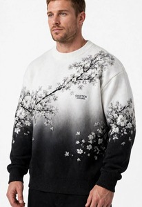 เสื้อสเวตเตอร์คอกลมแขนยาวผู้ชายโอนีเทน อาร์เพลเลอร์ลายดอกไม้สีขาวดำ - Product Image 5
