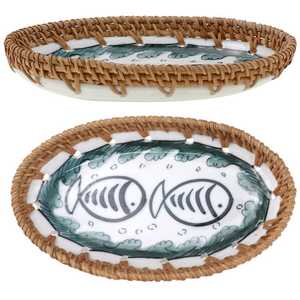 Handmade Natural Rattan Serving Tray Round Bread Serving <b>Basket</b> Tray with Simple Classy Look Best Price Storage <b>Baskets</b> - Product Image 3