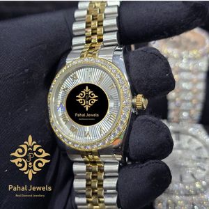Montre de luxe pour femme Pahal Jewels en acier inoxydable, lunette sertie de diamants, mouvement mécanique analogique, verre saphir, boîtier de 36 mm, ouverture par bouton-poussoir - Product Image 2