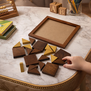 Ensemble de puzzles Tangram en bois faits à la main |   Casse-tête triangulaire en bois de rose indien |   Jeu éducatif IQ pour enfants et adultes - Product Image 2