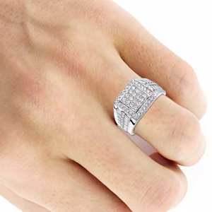 Men White <b>Gold</b> Diamond <b>Cocktail</b> <b>Ring</b> Round Brilliant Cut Geometric Classic Style Everyday Wear - Product Image 2