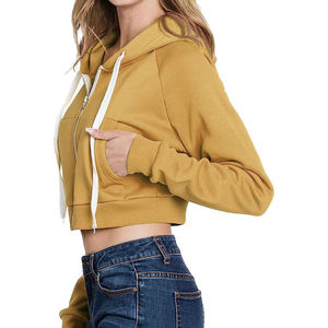 Sudadera Corta con Capucha para Mujer, Color Mostaza, Manga Larga, Tejida, Informal, para Otoño, Transpirable, Corte Regular - Product Image 4