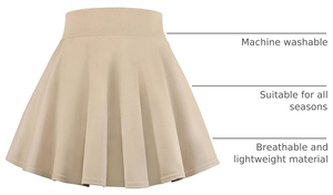 Falda plisada beige para niñas, tela tejida, mini falda acampanada lisa con bolsillos, ropa informal para la escuela - Product Image 2