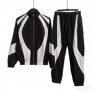Veste de survêtement homme noire et blanche à blocs de couleur, col montant, fermeture éclair, sportive, respirante, en polyester tricoté, pour l'automne - Product Image 3