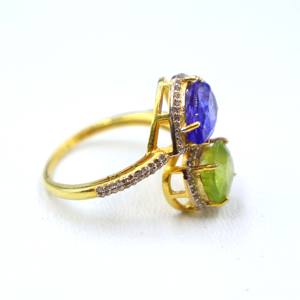 Anillo de Plata de Ley 925 Chapado en Oro con Zafiro Verde Natural y Tanzanita, Anillo con Diamantes y Piedras Preciosas, Regalo - Product Image 4