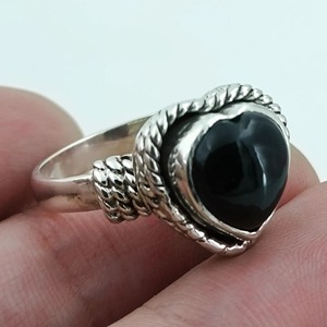 Bague en onyx noir en forme de cœur, argent sterling 925, faite à la main, bijou de promesse pour femme, cadeau, sertissage clos, pierre de naissance de décembre - Product Image 5