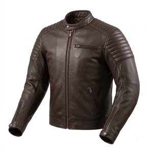 Classic <b>Long</b> Thin Cowhide Canvas <b>Leather</b> <b>Jacket</b> for Men Motorbike Vintage Biker Cafe Racer Style Europe Trend - Product Image 4