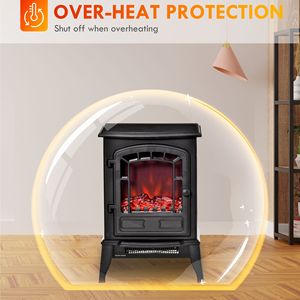 Caminetto Elettrico Indipendente 750W/1500W con Effetto Fiamma Realistico in Vetro, Protezione da Surriscaldamento, Installazione a Incasso Nera - Product Image 6