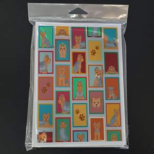 Whimsical A7 tamaño 5x7 tarjetas de notas en blanco Paquete de 8 tarjetas de felicitación azules y tostadas Yorkie con sobres - Product Image 3