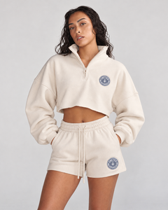 ONETEN APPAREL Conjunto de 2 Piezas de Shorts de Forro Polar para Mujer, Sudadera Corta con Logotipo Bordado, Ropa Deportiva Informal - Product Image 1