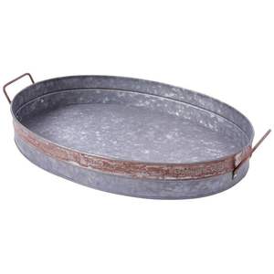 Bandeja de servicio ovalada gris rústica con asas de cordel, perfecta para organizar Flores y exhibir velas en cualquier espacio - Product Image 6