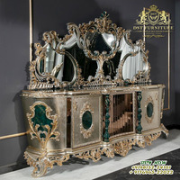 Console en bois de teck doré avec miroir, Design victorien, sculpté à la main, Style européen