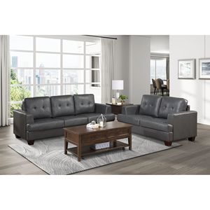 Divano moderno grigio per soggiorno Premium in finta pelle tappezzeria con dettagli in legno massiccio con struttura in legno massello 1pc divani - Product Image 5