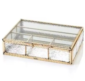 Glass Jewelry Organizer with Gold Frame Mirrored <b>Trinket</b> <b>Box</b> for Rings Earrings Necklace Bracelet Storage Display Vanity Drawer - Product Image 1